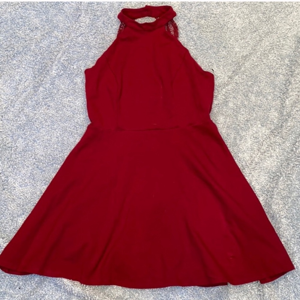Hometown Girl Wine Red Lace Skater Dress